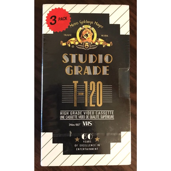 MGM Studio Grade Blank VHS 3 Pack Brand New SEALED T-120 High Grade - Picture 2 of 3